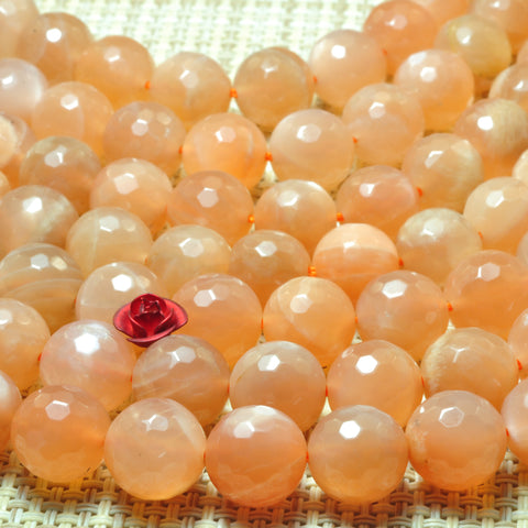 YesBeads Natural Orange Moonstone faceted round beads gemstone wholesale 15"