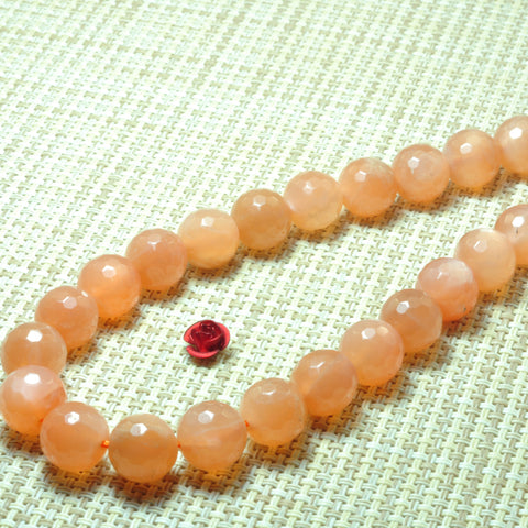 YesBeads Natural Orange Moonstone faceted round beads gemstone wholesale 15"