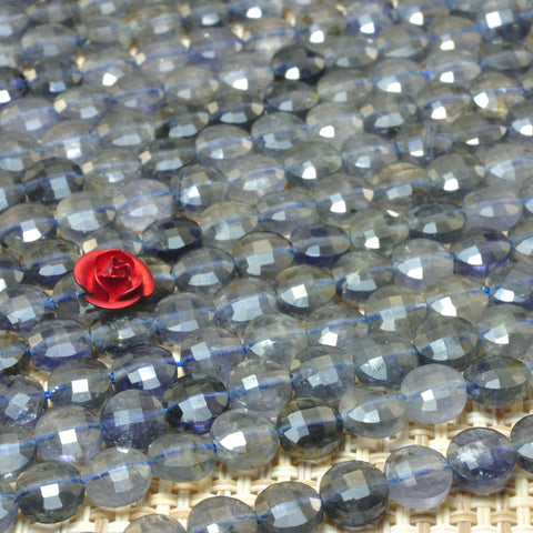 YesBeads natural blue Iolite gemstone micro faceted coin loose beads wholesale jewelry making 15"full strand