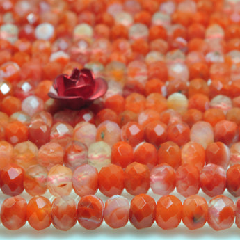 YesBeads natural south red agate faceted rondelle loose beads gemstone 3x4mm 15"