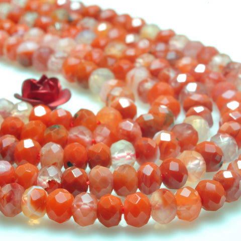 YesBeads natural south red agate faceted rondelle loose beads gemstone 3x4mm 15"