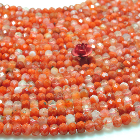 YesBeads natural south red agate faceted rondelle loose beads gemstone 3x4mm 15"