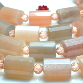 YesBeads Natural Sunstone pink gray faceted tube beads gemstone 8x16mm 15"