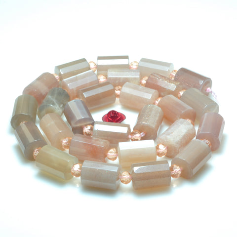 YesBeads Natural Sunstone pink gray faceted tube beads gemstone 8x16mm 15"