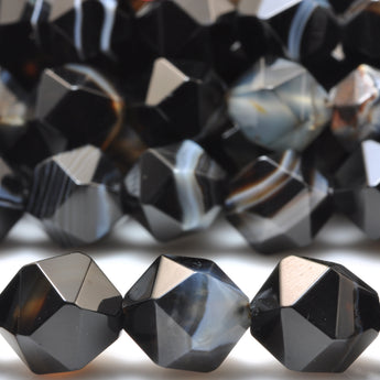 YesBeads Natural Black Banded Agate star cut faceted nugget beads wholesale gemstone jewelry making 15"
