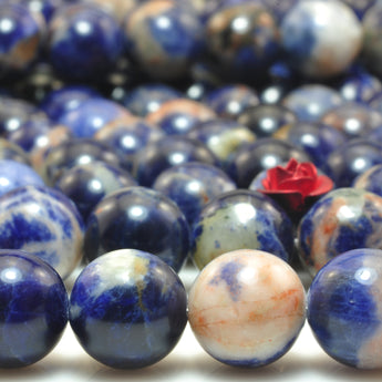 YesBeads Natural orange sodalite gemstone smooth round loose beads wholesale jewelry making 15"