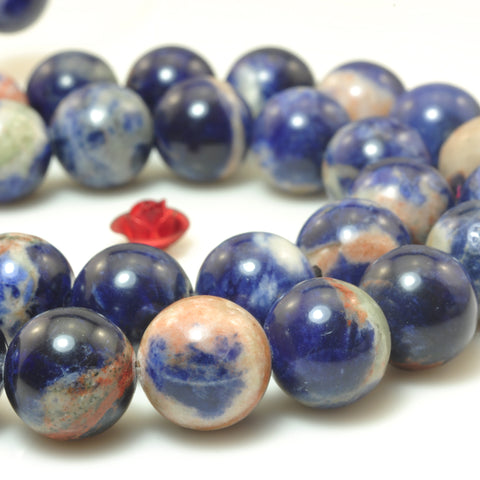 YesBeads Natural orange sodalite gemstone smooth round loose beads wholesale jewelry making 15"