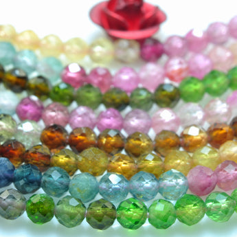 YesBeads Natural watermelon tourmaline faceted round loose beads mixed gemstone wholesale jewelry making 15"