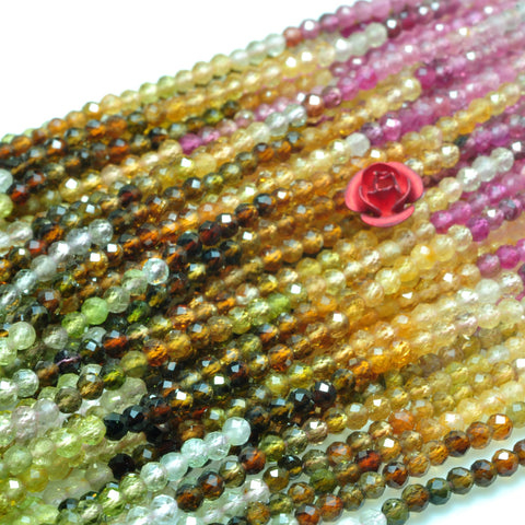YesBeads Natural watermelon tourmaline faceted round loose beads mixed gemstone wholesale jewelry making 15"