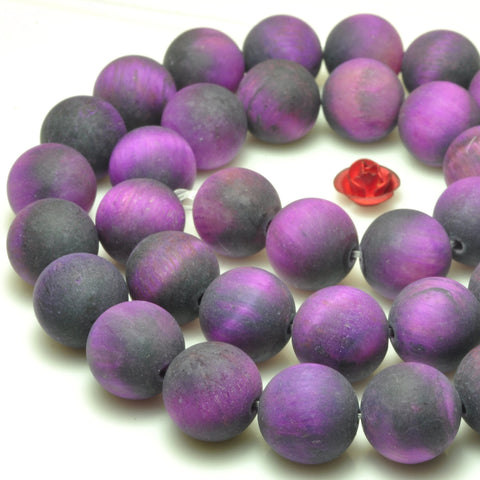 YesBeads Purple tiger eye gemstone matte round loose beads wholesale jewelry making 15"