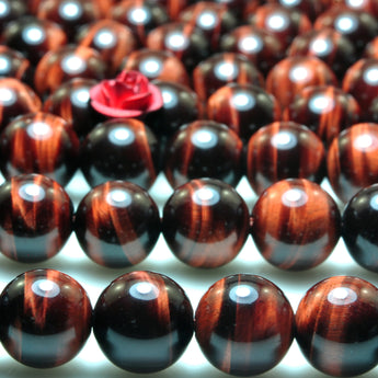YesBeads Natural red tiger eye gemstone AA grade smooth round loose beads wholesale jewelry making 8mm 15"