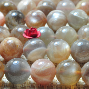YesBeads Natural Gray Sunstone smooth round loose beads gemstone wholesale jewelry making 15"