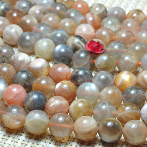 YesBeads Natural Gray Sunstone smooth round loose beads gemstone wholesale jewelry making 15"