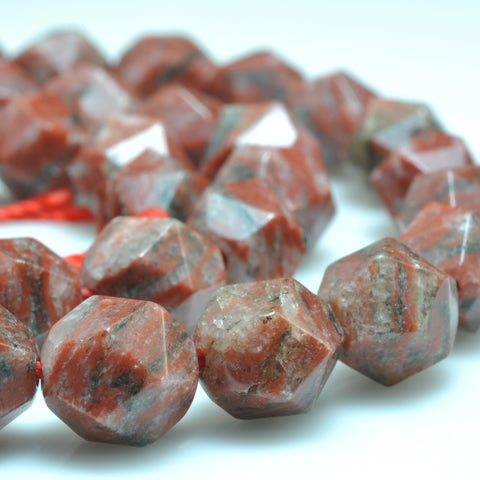 YesBeads Natural Sesame Red Jasper star cut faceted nugget beads gemstone wholesale jewelry making 15"