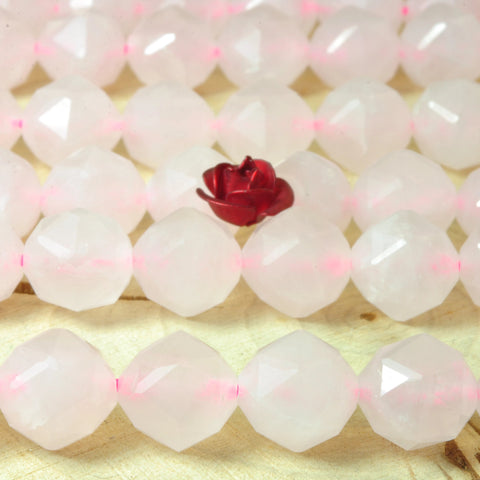 YesBeads Natural Rose Qaurtz diamond faceted round loose beads pink quartz gemstone wholesale jewelry making 15"