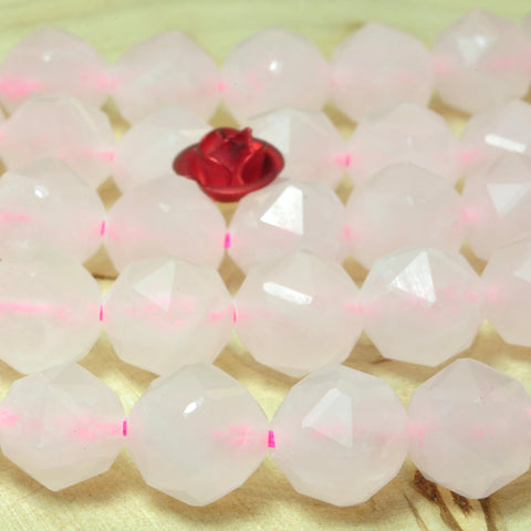 YesBeads Natural Rose Qaurtz diamond faceted round loose beads pink quartz gemstone wholesale jewelry making 15"