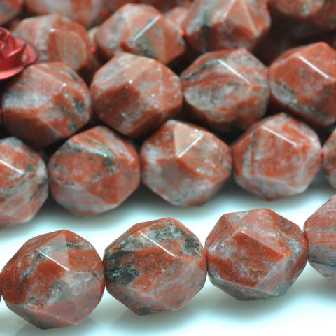 YesBeads Natural Sesame Red Jasper star cut faceted nugget beads gemstone wholesale jewelry making 15"