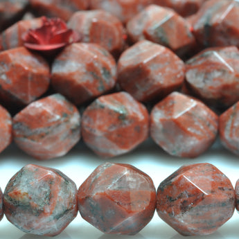 YesBeads Natural Sesame Red Jasper star cut faceted nugget beads gemstone wholesale jewelry making 15"