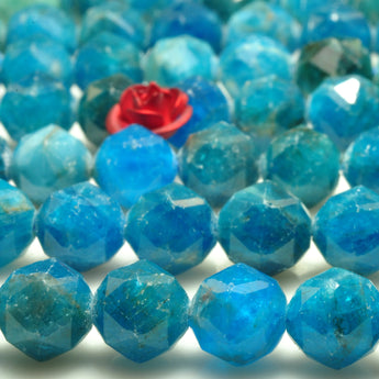 YesBeads Natural Apatite gemstone diamond faceted round loose beads blue stone wholesale jewelry making 15"