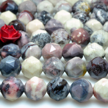 YesBeads Natural Porcelain Jasper diamond faceted round beads rainbow stone 15"