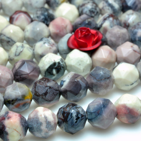 YesBeads Natural Porcelain Jasper diamond faceted round beads rainbow stone 15"