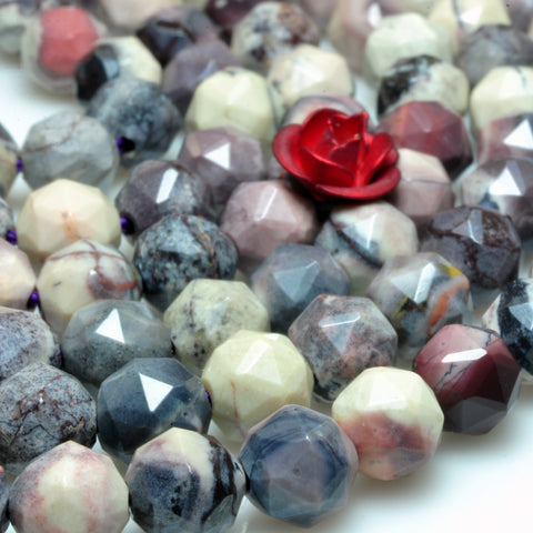 YesBeads Natural Porcelain Jasper diamond faceted round beads rainbow stone 15"