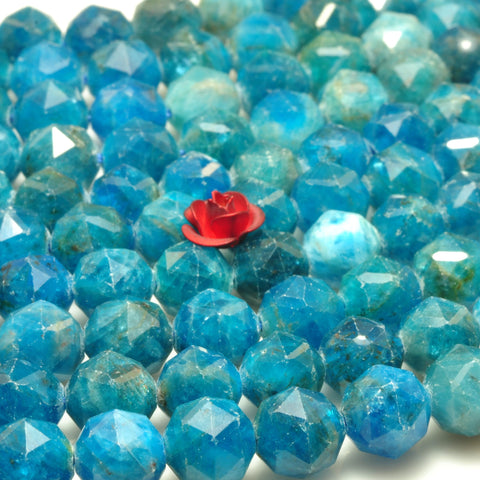YesBeads Natural Apatite gemstone diamond faceted round loose beads blue stone wholesale jewelry making 15"