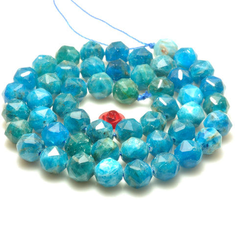 YesBeads Natural Apatite gemstone diamond faceted round loose beads blue stone wholesale jewelry making 15"