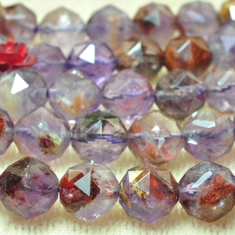 Natural super 7 seven crystal cacoxenite amethyst gemstone diamond faceted round loose beads wholesale jewelry