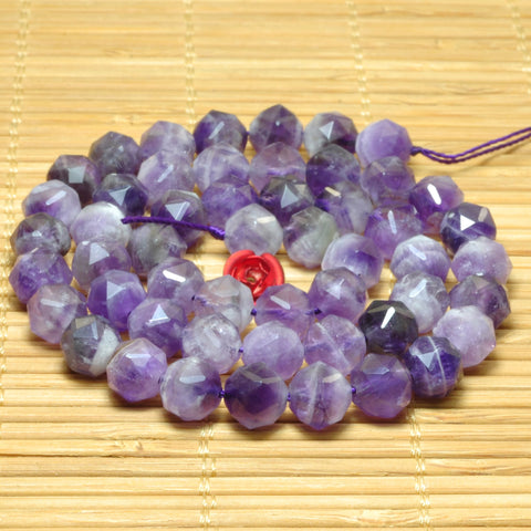 YesBeads Natural Dog tooth Amethyst diamond faceted round loose beads purple stone wholesale jewelry making 15"