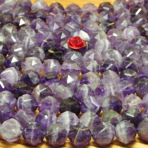 YesBeads Natural Dog tooth Amethyst diamond faceted round loose beads purple stone wholesale jewelry making 15"