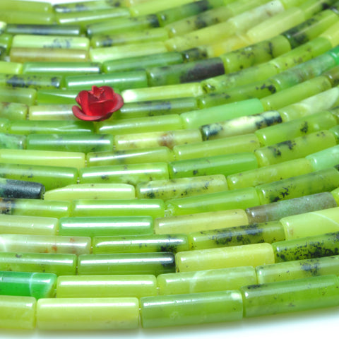 YesBeads Natural Green Chrysoprase gemstone smooth tube beads Australian jade 15"