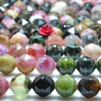 Natural Watermelon Tourmaline gemstone diamond faceted round loose beads wholesale jewelry making 15"