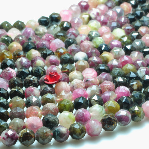 Natural Watermelon Tourmaline gemstone diamond faceted round loose beads wholesale jewelry making 15"
