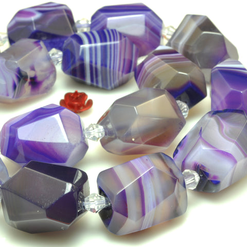 YesBeads Purple Banded Agate faceted nugget drum chunk beads gemstone wholesale 15"