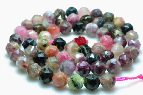 Natural Watermelon Tourmaline gemstone diamond faceted round loose beads wholesale jewelry making 15"