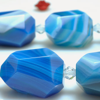 YesBeads Blue Banded Agate faceted nugget drum chunk beads gemstone wholesale 15"