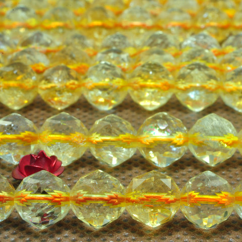 YesBeads Natural Citrine gemstone diamond faceted round loose beads yellow crystal wholesale jewelry making 15"