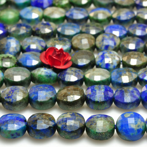 YesBeads Natural Azurite gemstone faceted coin loose beads blue green wholesale jewelry making 6mm 15"
