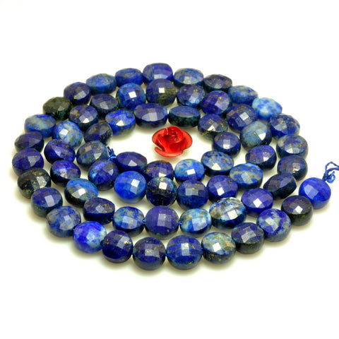 YesBeads Natural Lapis Lazuli micro faceted coin loose beads wholesale gemstone jewelry making 6mm 15"full strand