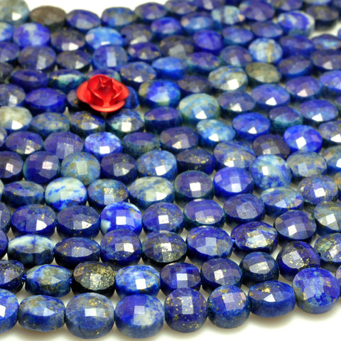 YesBeads Natural Lapis Lazuli micro faceted coin loose beads wholesale gemstone jewelry making 6mm 15"full strand