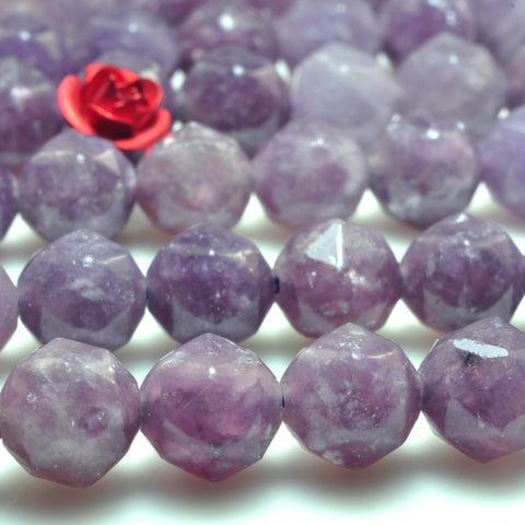 YesBeads Natural Lepidolite purple gemstone diamond faceted round loose beads wholesale jewelry making 15"