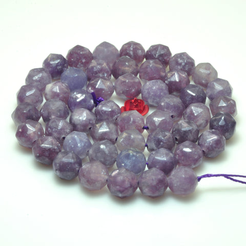 YesBeads Natural Lepidolite purple gemstone diamond faceted round loose beads wholesale jewelry making 15"