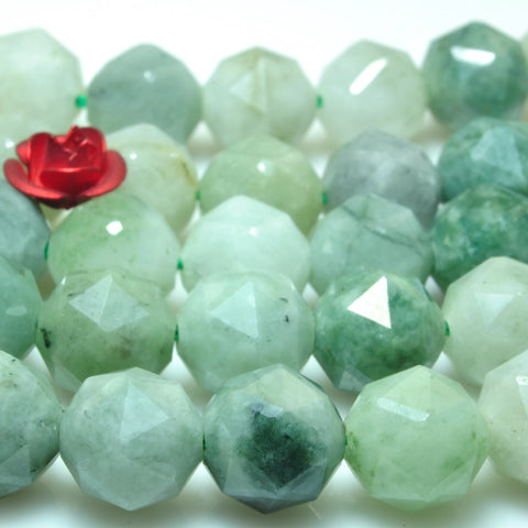 YesBeads Natural Burma Jade diamond faceted round loose beads green jade gemstone wholesale jewelry making 8mm 15"