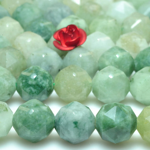YesBeads Natural Burma Jade diamond faceted round loose beads green jade gemstone wholesale jewelry making 8mm 15"