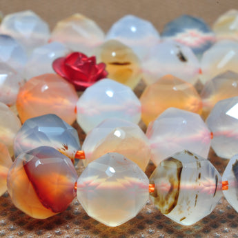 YesBeads natural Dendritic Agate diamond faceted round loose beads wholesale gemstone 8mm 15"