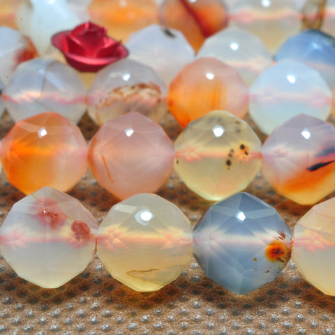 YesBeads natural Dendritic Agate diamond faceted round loose beads wholesale gemstone 8mm 15"
