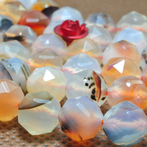 YesBeads natural Dendritic Agate diamond faceted round loose beads wholesale gemstone 8mm 15"