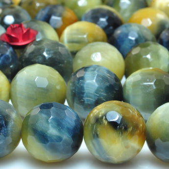 YesBeads Natural golden blue tiger eye gemstone faceted round loose beads wholesale jewelry making bracelet design 15"