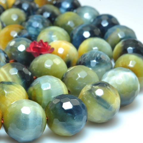 YesBeads Natural golden blue tiger eye gemstone faceted round loose beads wholesale jewelry making bracelet design 15"